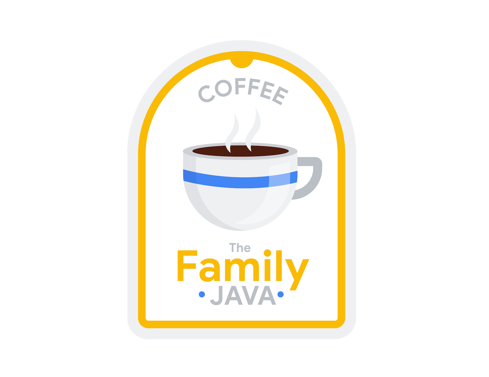 Logotipo de la empresa The Family Java, con el nombre de la empresa y una taza de café caliente.